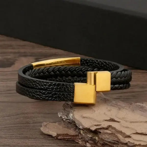 Mens Leather Bracelet Woven Multi Layer Classic Punk Jewelry