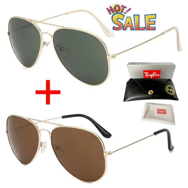 Classic Pilot Polarized Sunglasses for Men - Luxury Metal UV400 Aviation Driving Shades - black / Green and tawny