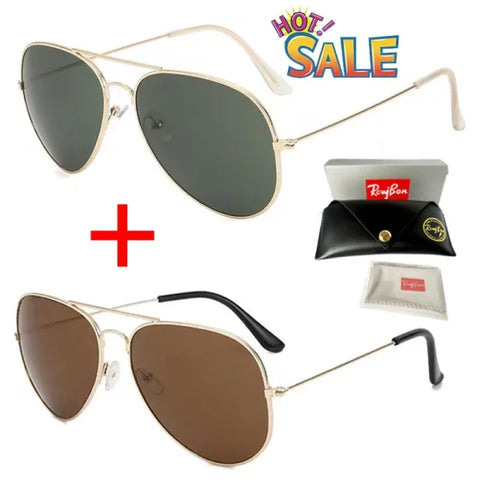 Classic Pilot Polarized Sunglasses for Men - Luxury Metal UV400 Aviation Driving Shades - black / Green and tawny
