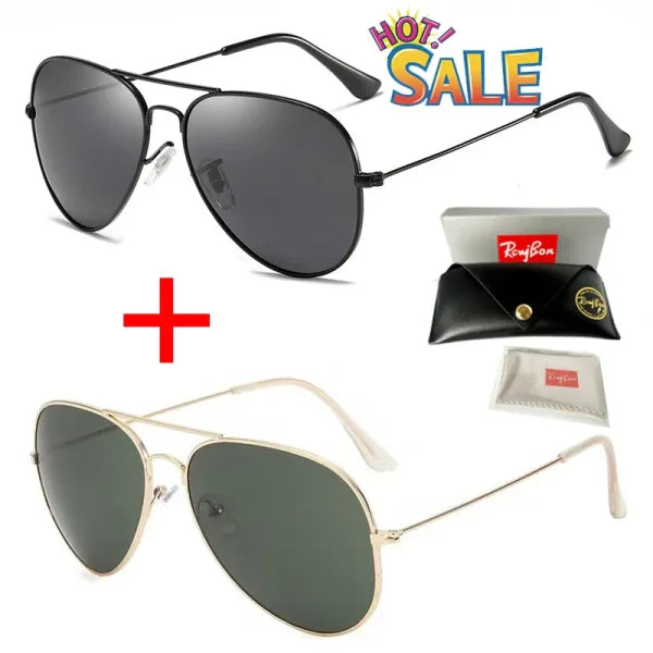 Classic Pilot Polarized Sunglasses for Men - Luxury Metal UV400 Aviation Driving Shades - black / Black and green