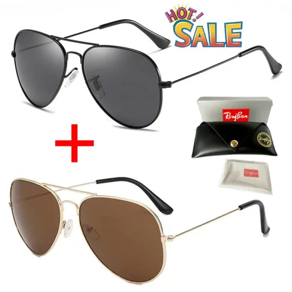Classic Pilot Polarized Sunglasses for Men - Luxury Metal UV400 Aviation Driving Shades - black / Black and tawny