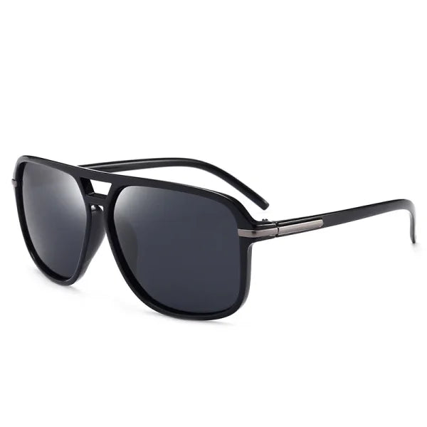 Classic Pilot Vintage Polarized Sunglasses - Retro UV400 Driving Shades - BRIGHT BLACK - BLACK