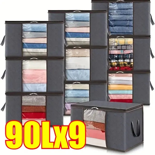 Clothes Storage Bag Foldable 3 Layer Fabric Sturdy Closet Organizer - 9PCS-90L / China Mainland
