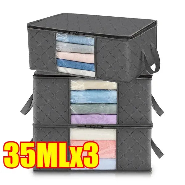 Clothes Storage Bag Foldable 3 Layer Fabric Sturdy Closet Organizer - 3PCS-35L / China Mainland