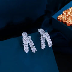 Cluster Fringed Leaf Shape Cubic Zirconia Dangle Earrings for Women - Himpall