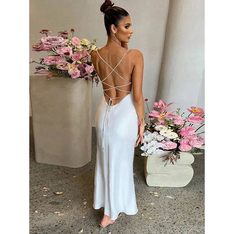 CNYISHE Sexy Split Spaghetti Strap Backless Maxi Dress