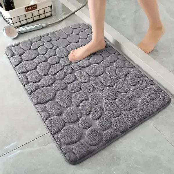 Cobblestone Embossed Bath Mat Microfiber – Absorbent Quick Drying Rug - Navy Blue / 40x60cm