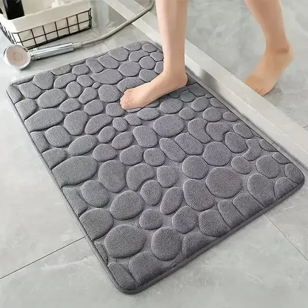 Cobblestone Embossed Bath Mat Microfiber – Absorbent Quick Drying Rug - Navy Blue / 40x60cm