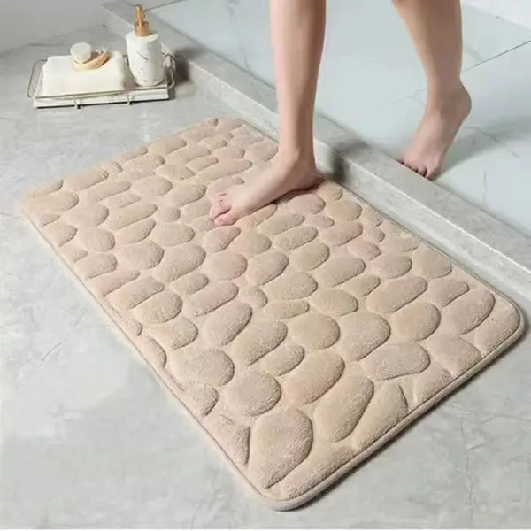 Cobblestone Embossed Bath Mat Microfiber – Absorbent Quick Drying Rug - Navy Blue / 40x60cm