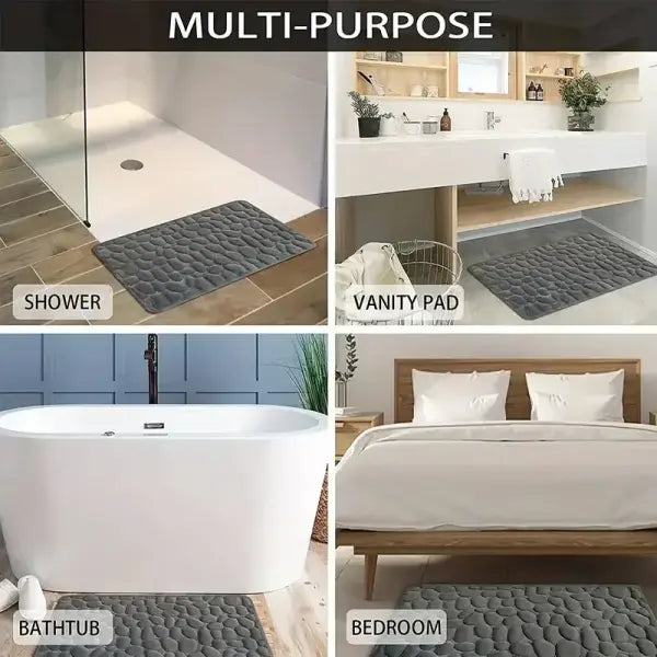 Cobblestone Embossed Bath Mat Microfiber – Absorbent Quick Drying Rug - Navy Blue / 40x60cm