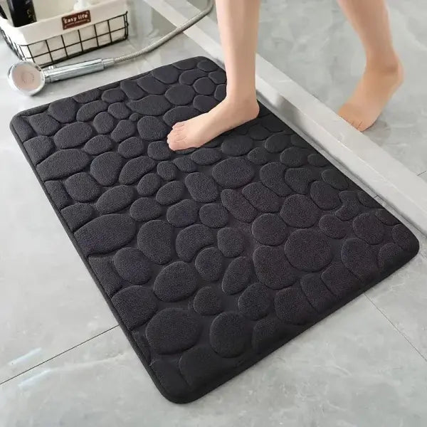 Cobblestone Embossed Bath Mat Microfiber – Absorbent Quick Drying Rug - Navy Blue / 40x60cm