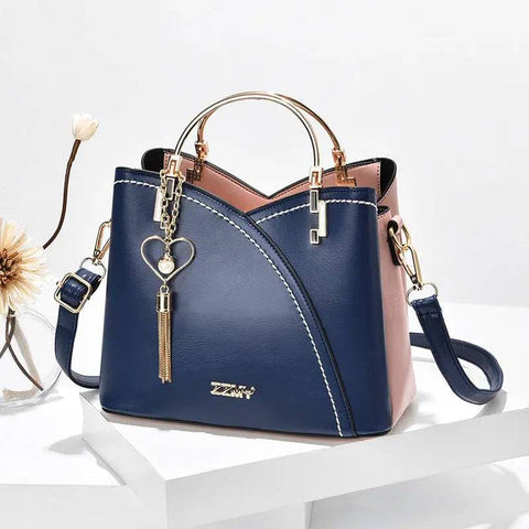 Color Block Love Tassel Crossbody Handbag for Women - Blue