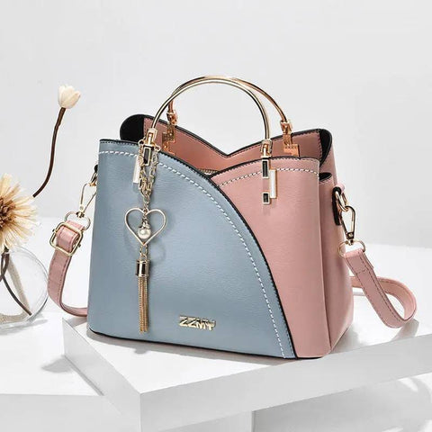 Color Block Love Tassel Crossbody Handbag for Women - Blue with pink