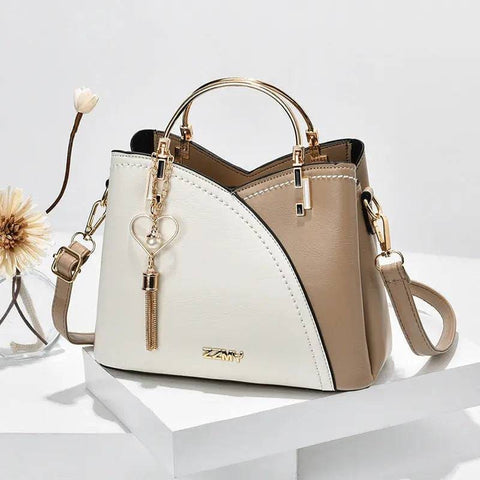 Color Block Love Tassel Crossbody Handbag for Women - White with khaki