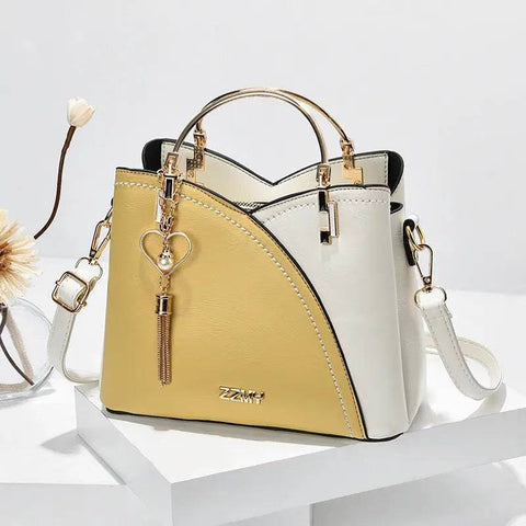 Color Block Love Tassel Crossbody Handbag for Women - Yellow with white