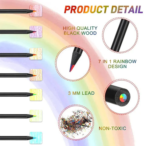 Colored Black Wood Pencils 7-in-1 Rainbow Drawing Set for Artists - 10 PCS