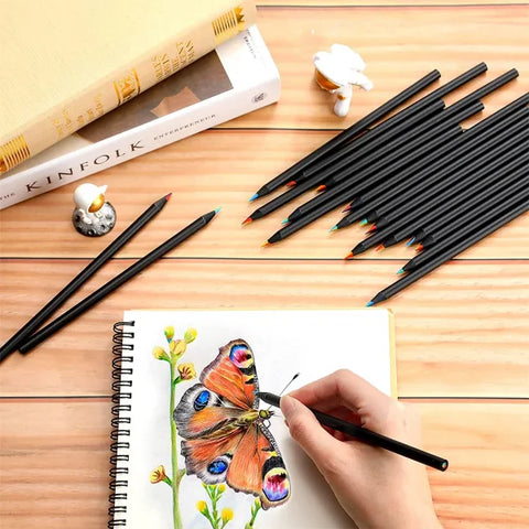 Colored Black Wood Pencils 7-in-1 Rainbow Drawing Set for Artists - 10 PCS