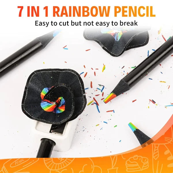 Colored Black Wood Pencils 7-in-1 Rainbow Drawing Set for Artists - 10 PCS