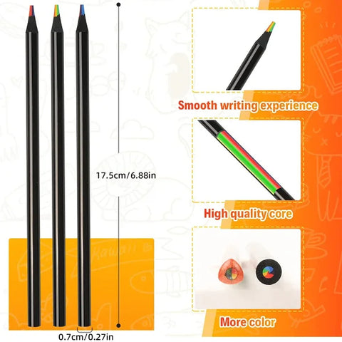 Colored Black Wood Pencils 7-in-1 Rainbow Drawing Set for Artists - 10 PCS