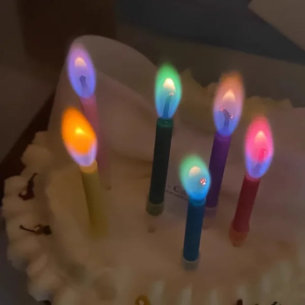 Colorful birthday candles with rainbow flames for vibrant birthday celebrations