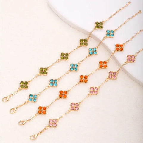 Colorful Crystal Four Leaf Clover Bracelets for Women & Girls – Lucky Flower Charm Jewelry for Party & Fashion Wear - Himpall