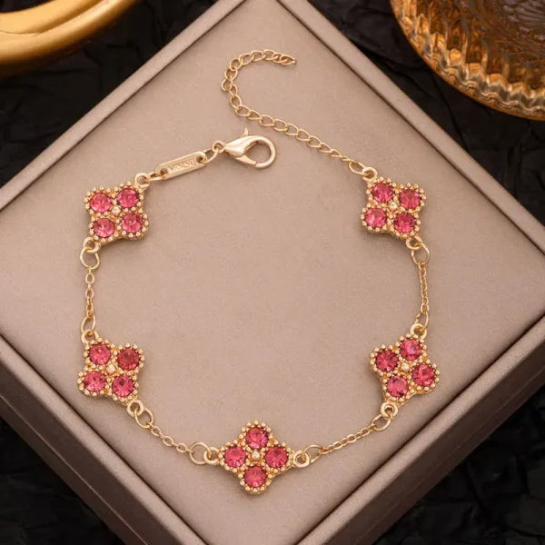 Colorful Crystal Four Leaf Clover Bracelets for Women & Girls – Lucky Flower Charm Jewelry for Party & Fashion Wear - Himpall