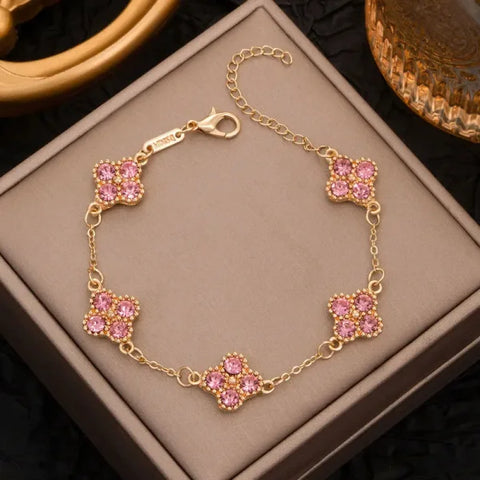 Colorful Crystal Four Leaf Clover Bracelets for Women & Girls – Lucky Flower Charm Jewelry for Party & Fashion Wear - Himpall
