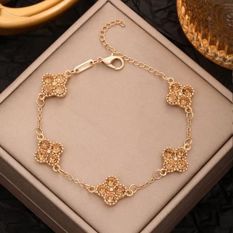 Colorful Crystal Four Leaf Clover Bracelets for Women & Girls – Lucky Flower Charm Jewelry for Party & Fashion Wear - Himpall