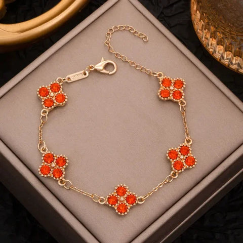 Colorful Crystal Four Leaf Clover Bracelets for Women & Girls – Lucky Flower Charm Jewelry for Party & Fashion Wear - Himpall