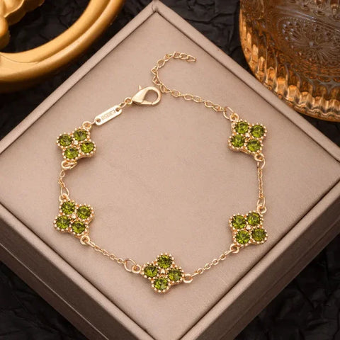 Colorful Crystal Four Leaf Clover Bracelets for Women & Girls – Lucky Flower Charm Jewelry for Party & Fashion Wear - Himpall