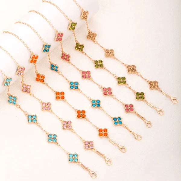 Colorful Crystal Four Leaf Clover Bracelets for Women & Girls – Lucky Flower Charm Jewelry for Party & Fashion Wear - Himpall