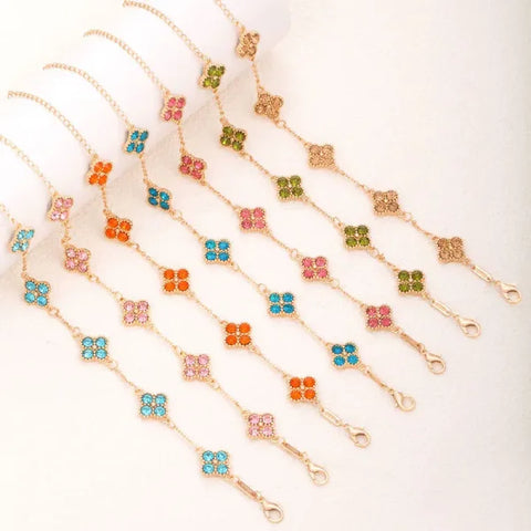 Colorful Crystal Four Leaf Clover Bracelets for Women & Girls – Lucky Flower Charm Jewelry for Party & Fashion Wear - Himpall
