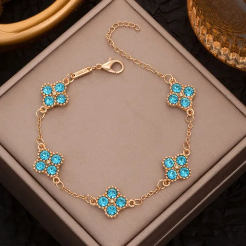 Colorful Crystal Four Leaf Clover Bracelets for Women & Girls – Lucky Flower Charm Jewelry for Party & Fashion Wear - Himpall
