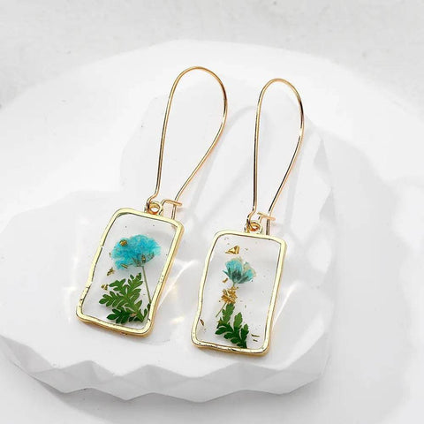 Colorful Earrings – Trendy Flower Earrings and Cute Jewelry for Girls - Green Leaf Blue