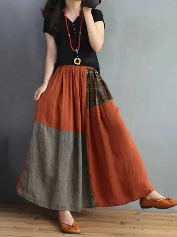 Summer Maxi Skirt – Colorful Patchwork Skirt for Casual Outfits - Orange / XXL