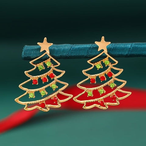 Colorful Zircon Christmas Tree Earrings for Festive Party Jewelry - 02kc Gold Red Green 2519