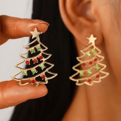 Colorful Zircon Christmas Tree Earrings for Festive Party Jewelry