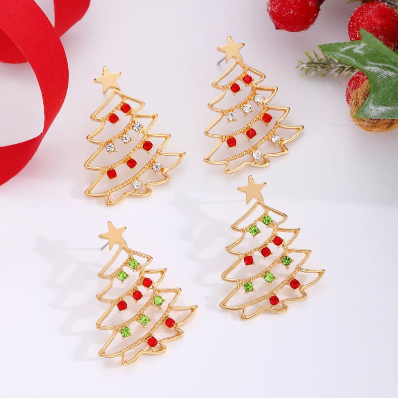 Colorful Zircon Christmas Tree Earrings for Festive Party Jewelry