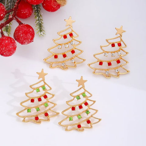 Colorful Zircon Christmas Tree Earrings for Festive Party Jewelry