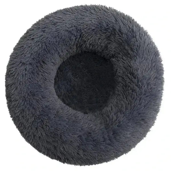 Round comfortable coral fleece pet bed for furry friend