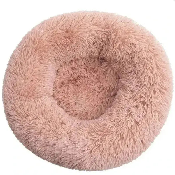 Fluffy round pet bed in comfortable coral fleece for furry friend