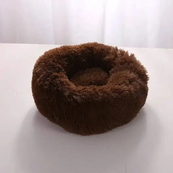 Fluffy comfortable coral fleece round pet bed for furry friend