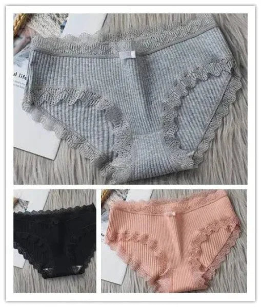 Sexy Briefs - Cotton Underwear with Lace Intimates Set - 11 / L / 3pcs