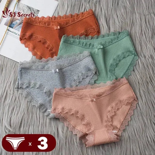 Sexy Briefs - Cotton Underwear with Lace Intimates Set