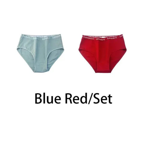 Cotton Panties – 2PCS Set for Plus Size Comfort & High Waist Style - Blue Red / 2XL 80-100kg / 2Pcs