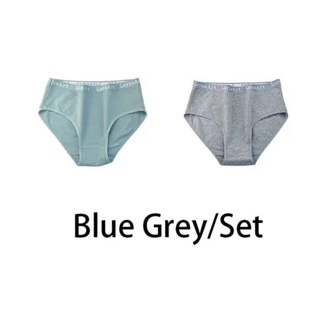 Cotton Panties – 2PCS Set for Plus Size Comfort & High Waist Style - Blue Grey / 2XL 80-100kg / 2Pcs