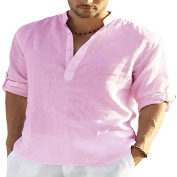 Cotton Linen Shirt - Pink / 2XL