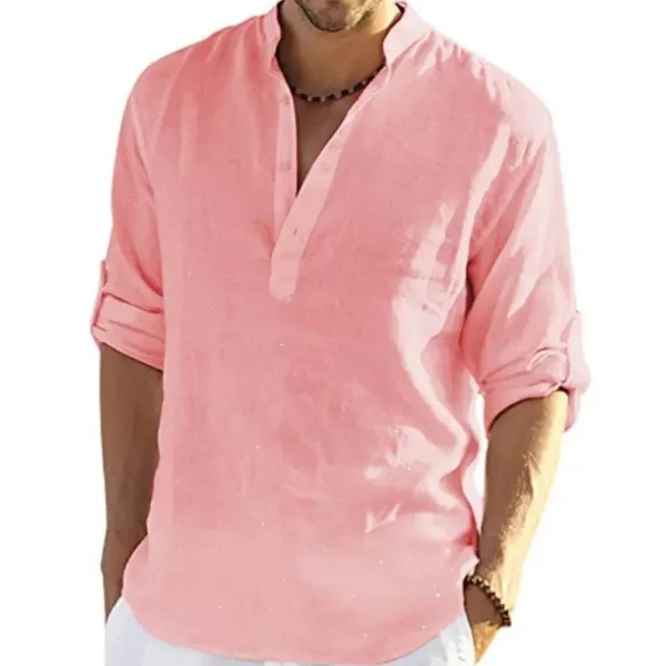 Cotton Linen Shirt - Pink red / 2XL