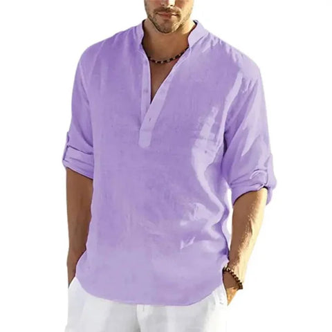 Cotton Linen Shirt - Purple / 2XL