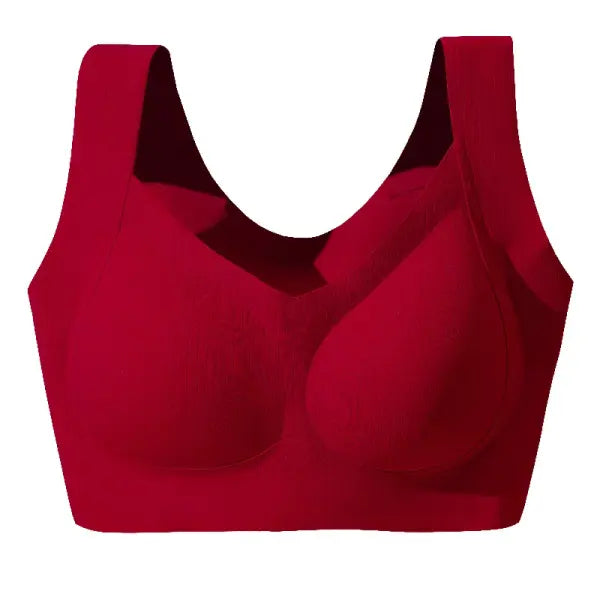 Comfortable One-piece Traceless Fixed Cup Women’s Underwear Beautiful Back Sports Vest Sleep Large Size Bra Thin - red